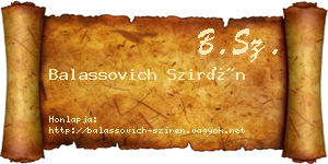 Balassovich Szirén névjegykártya